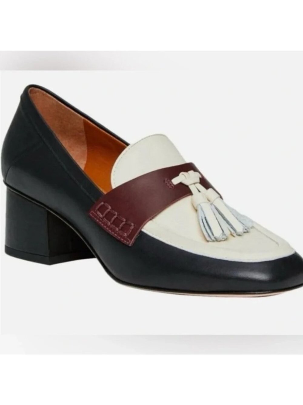NEW $278 J. McLaughlin Leather Penny Loafers  Wenona Heel Black White Brown 8.5